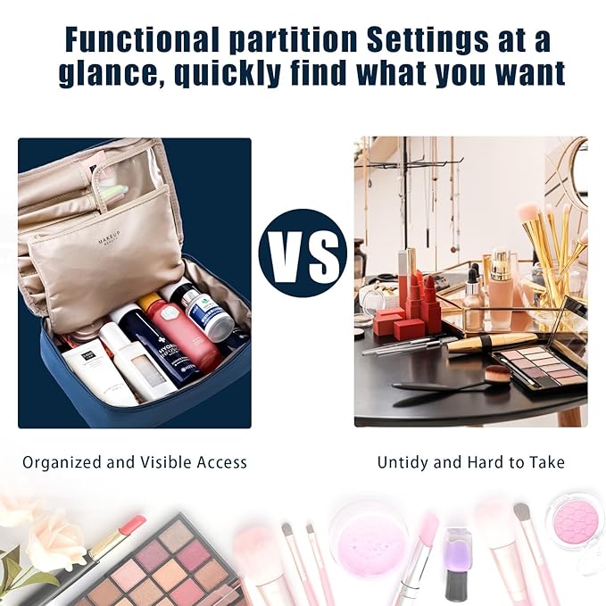 Travel Makeup Bag Cosmetic Bag Makeup Bag Toiletry bag for women and men (Navy blue)