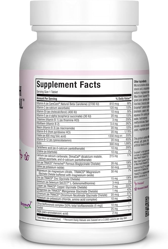 Maxi Health One Prenatal - Womens Prenatal Vitamins with Iron - Enhanced Absorption & Bioavailability - Daily Multivitamin for Women - Multi Vitamin & Mineral Supplement for Adults - 120 Capsules