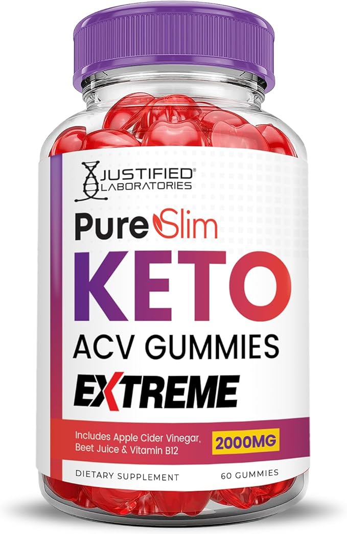 Pure Slim Keto ACV Gummies Extreme 2000MG PureSlim Keto Gummies Advanced Formula Apple Cider Vinegar with Pomegranate Beet Juice Powder B12 Vegan Non GMO 60 Gummys