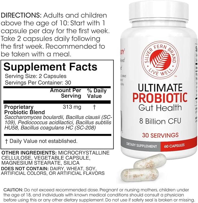 Silver Fern Ultimate Probiotic Supplement Vegicaps - Daily Metabolic Restoration, Guaranteed Survivability, DNA Verified Multi-Strain Probiotic Capsules (4 Bottles)