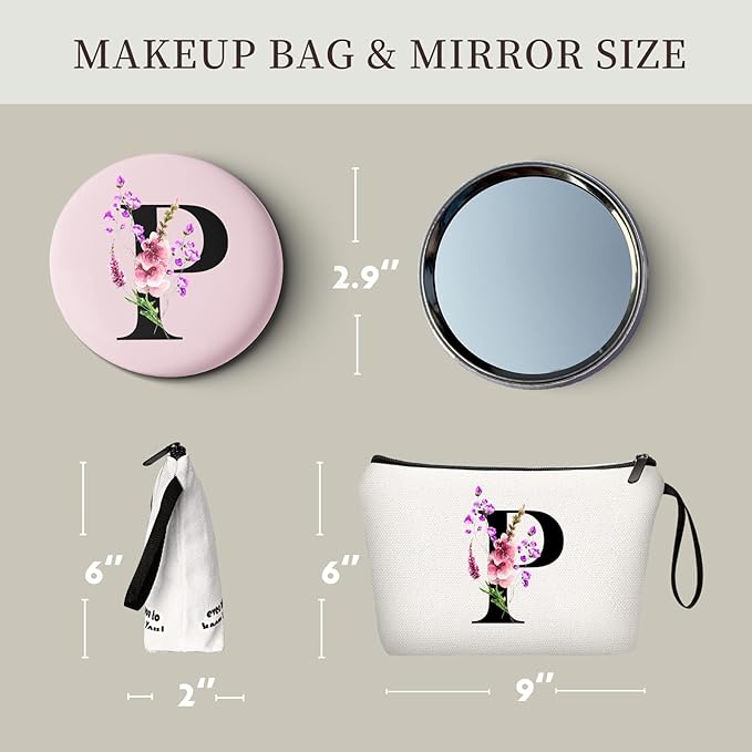 SEAMOON Happy Birthday Friendship Womens Bridesmaid Coolest Gifts for Sister Teacher Coworkers Personalized Travel Makeup Cosmetic Bag with Mirror Valentines Mothers Day Christmas Graduation P