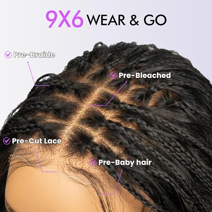 Braided Wigs for Black Women 200% Density Glueless Wigs Human Hair Pre Plucked Pre Cut 9x6 Lace Front Wig Deep Wave Human Hair(Black Curly)18inch