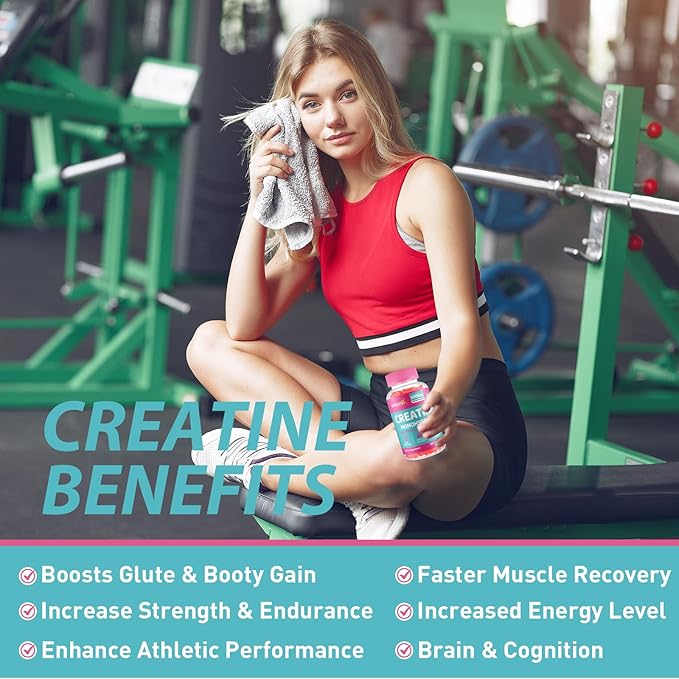 Creatine Monohydrate Gummies 5000mg for Men & Women, Creatine Pre Workout Chewables Supplement with Taurine & B6 - for Muscle, Recovery, Strength, Energy & Endurance and Performance, Vegan - 180 Count