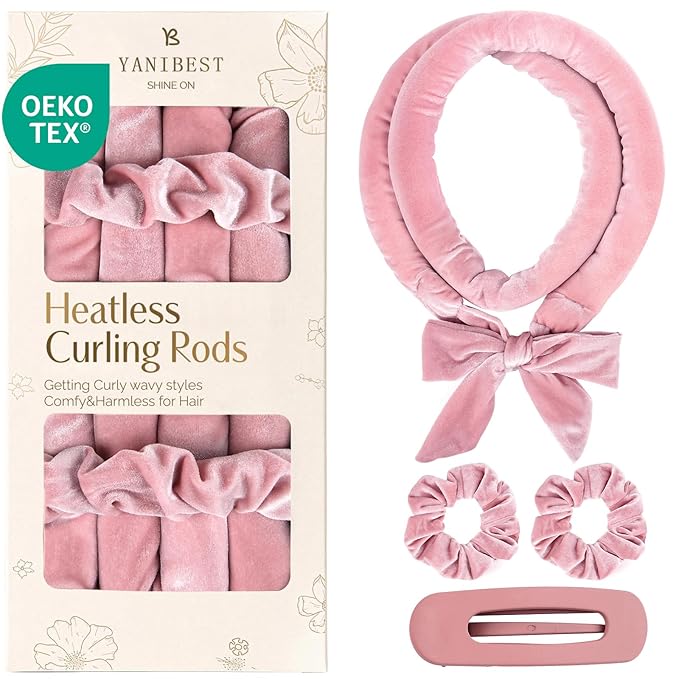 Yanibest Heatless Curls Overnight, Soft Heatless Hair Curler to Sleep in, No Heat Ribbon Wrap, Heatless Curling Set for Long Short Hair with Hair Scrunchies and Clip
