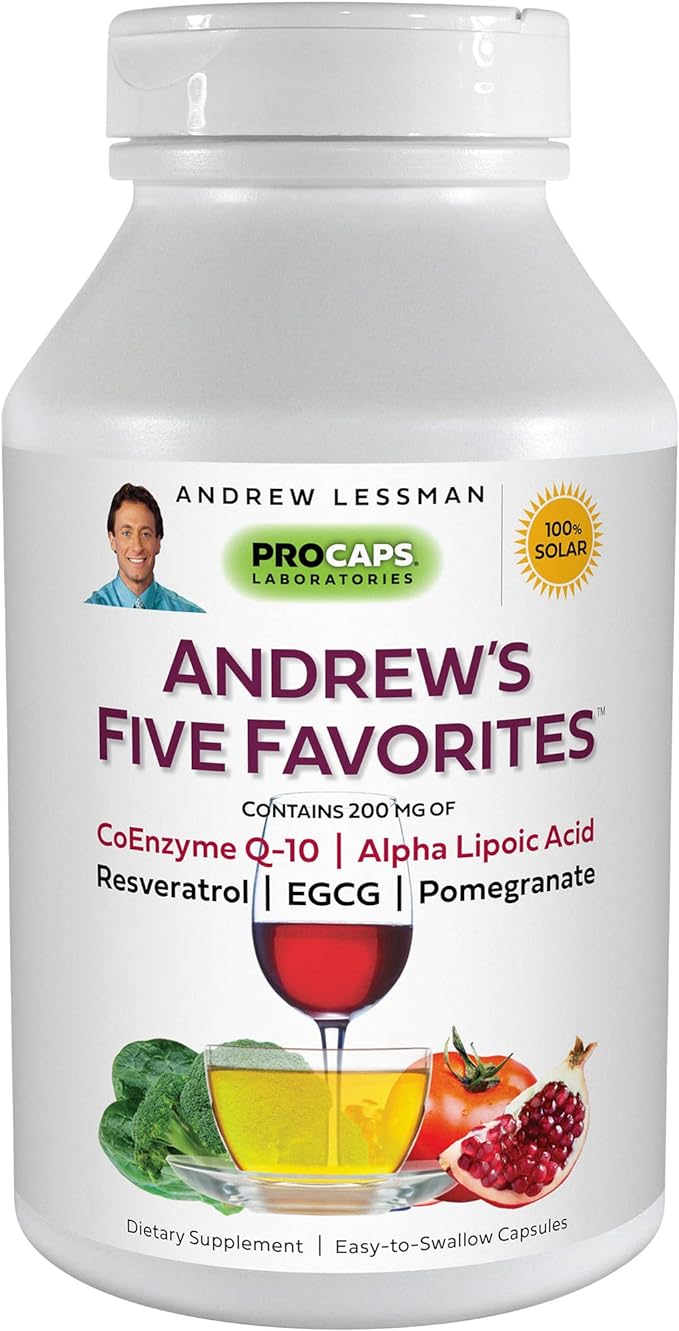Andrew Lessman Andrew's Five Favorites 500 Capsules – Provides 200mg Each of Coenzyme Q-10, Resveratrol, EGCG, Pomegranate and Alpha Lipoic Acid, Powerful Anti-Oxidant Support, No Additives