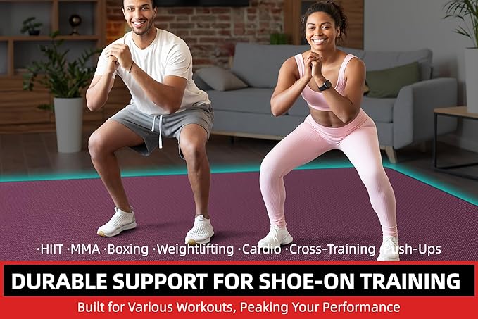 Extra Large Exercise Mat, 10'x6'/9'x6'/8'x6'/7'x5'/6'x4' (8mm/10mm) Thick Workout Mat for Home Gym Flooring, Garage, Shoe-Friendly, High-Density, MMA, HIIT, Weight Lifting, Cardio&Strength