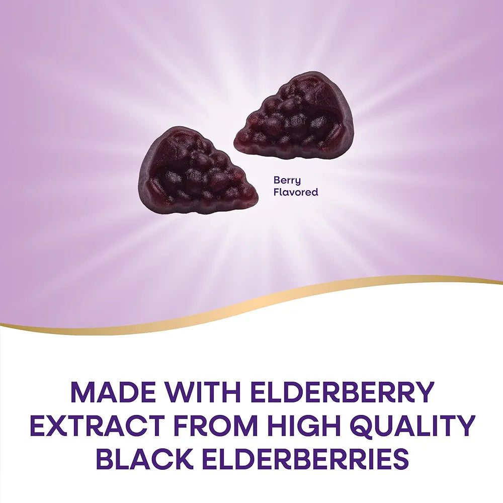 Nature’s Way Sambucus Elderberry Immune Support Gummies for Kids & Adults* with Black Elderberry Extract, Vitamin C, Vitamin D3, and Zinc, 60 Gummies