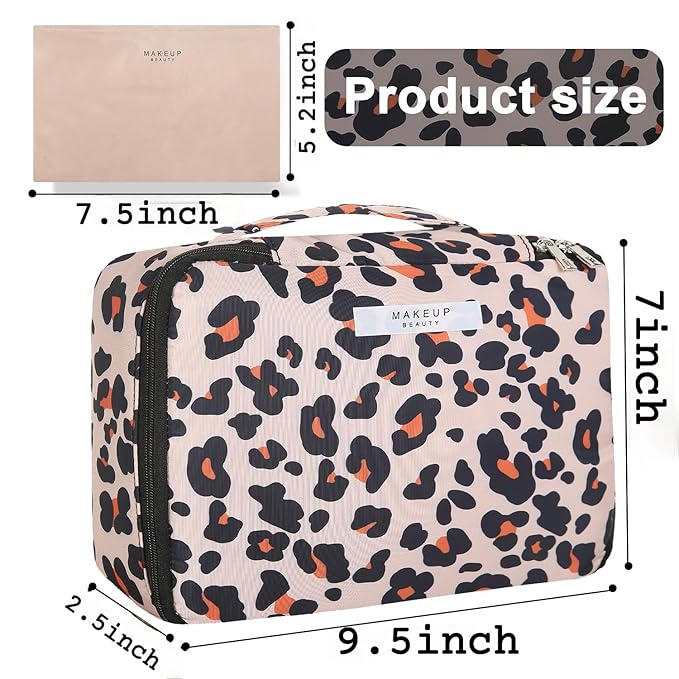 Travel Makeup Bag Cosmetic Bag Makeup Bag Toiletry bag for women and men (Brown Leopard)