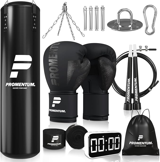 Boxing Set for Adults – 4FT Heavy Duty Hanging Punching Bag (Unfilled) with Gloves, Wraps & Timer – Kickboxing, MMA, Muay Thai Home Gym Training Kit – Saco de Boxeo para Adultos