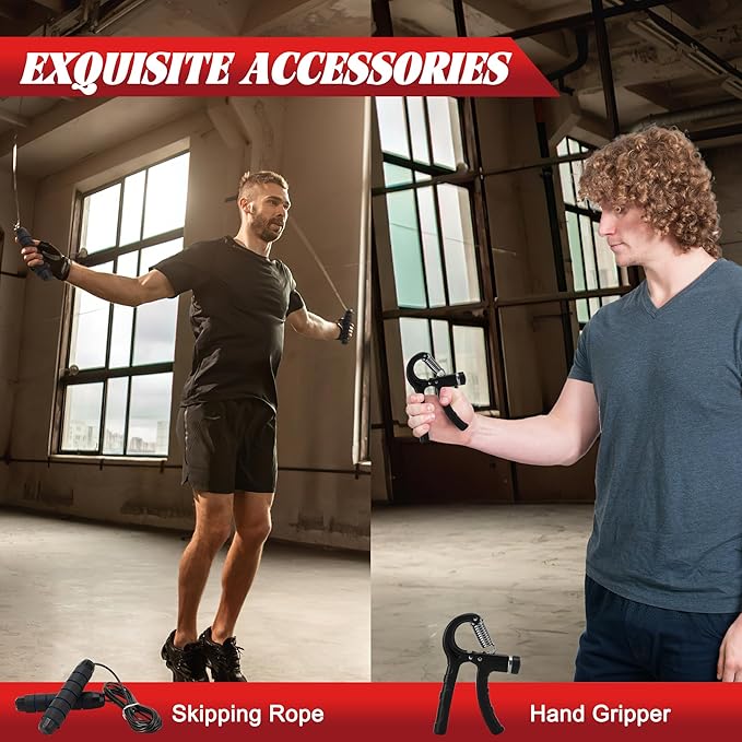 Punching Bag for Adults, Hanging Punching Bag with 12OZ Boxing Gloves, Chains, Wristband, Hand Grip Strengthener, Jump Rope, Heavy Boxing Bag for Training, Karate, Kickboxing, Muay Thai