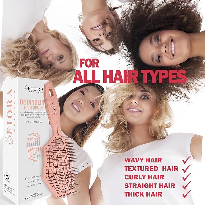 Fiora Naturals Hair Detangling Brush -100% Bio-Friendly Hair Detangler Brush w/Ultra-soft Bristles- Glide Through Tangles with Ease - For Curly, Fine, Women, Men, Kids, Toddlers, Wet and Dry Hair