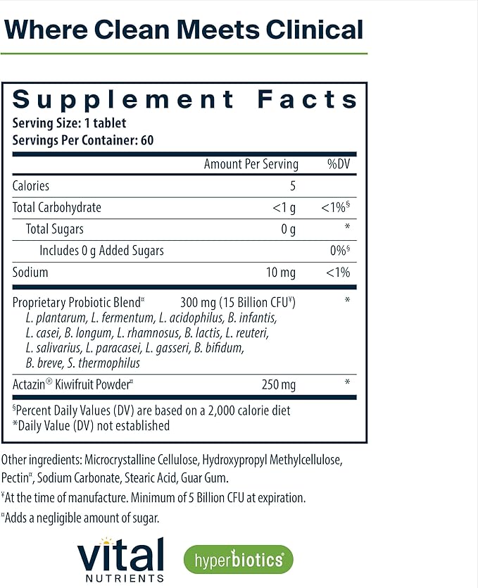 Hyperbiotics Vital Nutrients Pro-15 Advanced Probiotic Supplement | 15 Strains + Kiwifruit | Supports Digestive Regularity, Gas, & Bloating | Shelf-Stable | Vegan, Dairy & Gluten Free | 60 Count