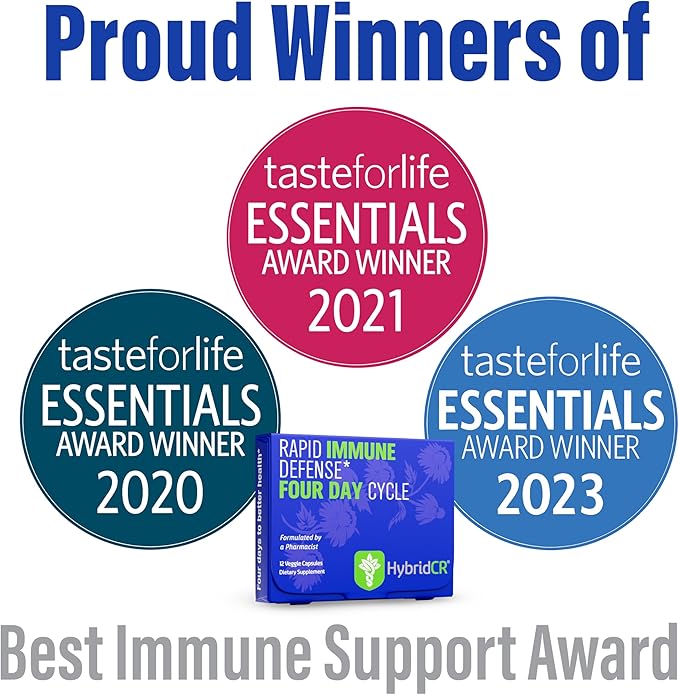 HybridCR Rapid Immune Support Supplement – 4 Day Immunity Supplement - Immune Defense Booster with Echinacea, Ginseng, Andrographis, Zinc, Selenium – Travel Size System Support – 24 Caps, 2 Dose Packs