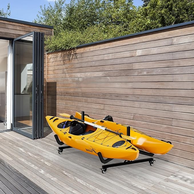 Bonnlo Kayak Stand Freestanding Storage Rack for Kayak Canoe Boat Paddle Board SUP Surfboard for Indoor Outdoor Garage, Shed, Dock with Lockable Wheels Wide Adjustable
