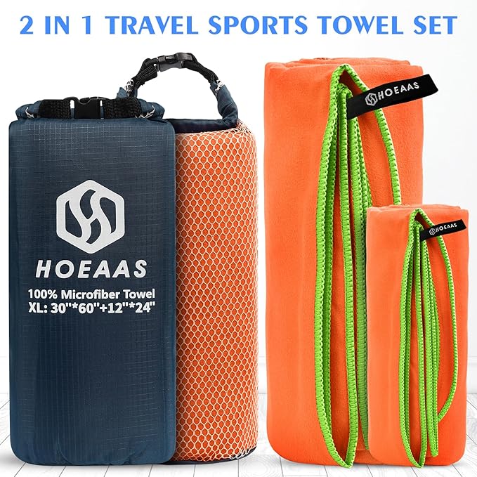 HOEAAS 2 Pack Microfiber Camping Towels