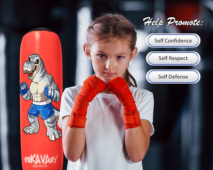 Punching Bag for Kids - 5' 3" Tall and Stable - Ninja Kids Inflatable Punching Bag Combo Kit with Kids Boxing Gloves, a Pump and Repair Kit. Boxing Bag for Immediate Bounce Back
