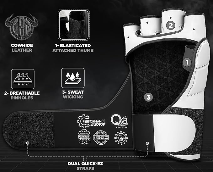 RDX MMA Gloves for Martial Arts Grappling Sparring Training, Cowhide Leather Open Palm and Wrist Strap, Padded Mitts for Muay Thai, Punching Bag, Speedball Workout Kickboxing Cage Fighting