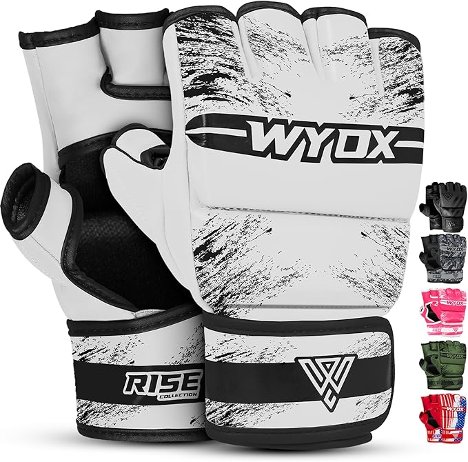 WYOX MMA Gloves for Men & Women β Grappling & Sparring Boxing Gloves with Open Palm Design, Padded Fingerless Training Gloves for Kickboxing, Muay Thai, Youth & Heavy Bag Workouts