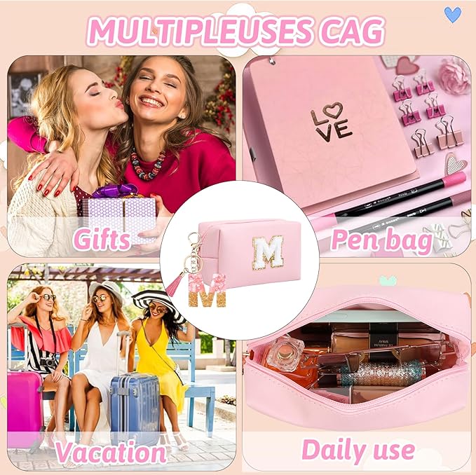Birthday Gifts for Women Her,Travel Cute Makeup Bag,Large Capacity Cosmetic Bags for Women Makeup Pouch PU Leather Waterproof Cosmetic Bag (M, Pink)