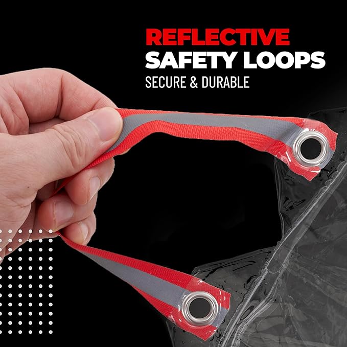 PRO BIKE TOOL Bicycle Cover Transparent PVC 0.15mm Thick, Reflective Safety Loops, Chain Hole Rings, Wheel Fit Rope, Adjustable Buckle Strap, Storage Bag, Large Size