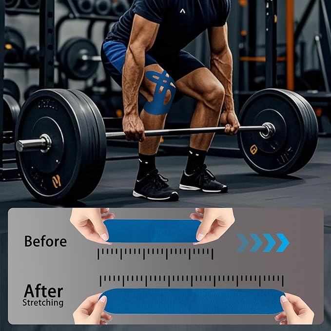 Precut Kinesiology Tape for Knees,12 Pcs – Elastic Knee Support & Stability, Pain Relief – Waterproof, Breathable, Hypoallergenic Athletic Tape (Blue)