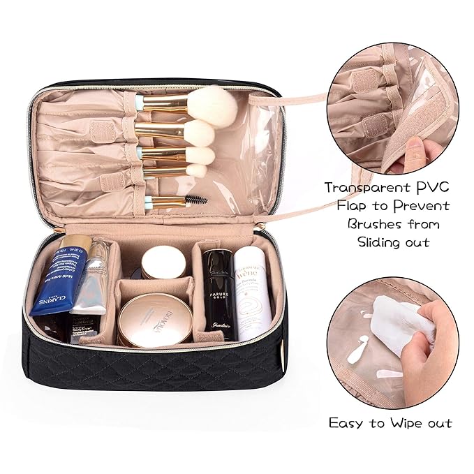 Teamoy Travel Makeup Brush Case, Makeup Train Organizer Bag with Handle for Makeup Brushes(up to 9-inch) and Essentials, Medium, Black(BAG ONLY)