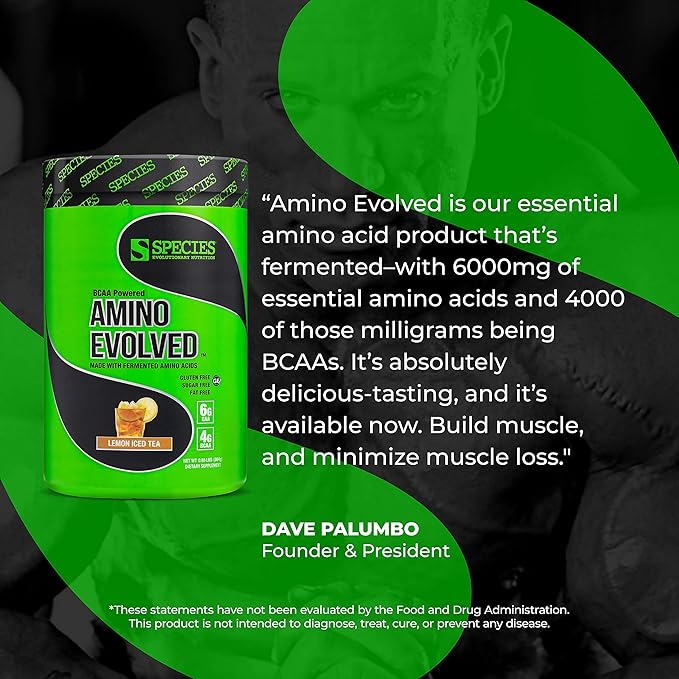 Species Nutrition Amino Evolved EAA & BCAA Powder, Fermented Amino Acids, Branched Chain Amino Acid Muscle Recovery & Endurance, Pre & Post Workout Supplement (Lemon Iced Tea, 30 Servings)