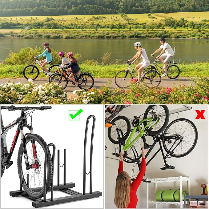 CXWXC 1-3 Bicycle Stand - Bike Floor Parking Stand for Garage/Home - Bike Storage Rack fit 26”-29” Mountain Road Bikes (for 2 bikes)