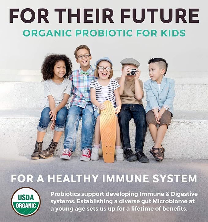 USDA Organic Probiotics for Kids (Non-GMO) Strawberry Flavor Kids Probiotic Gummies for Digestion & Immune Support - 2.5 Billion CFU of DE111 Spore Forming Strain for Maximum Survivability - 30 Gummys