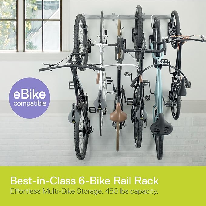 Garage Bike Rack Wall Mount Rail Rack by Delta Cycle - Bike Hangers for Garage - Bike Storage Rack for MTB, Road & Ebike - Holds up to 300 lbs - Fully Adjustable Staggered Hook Design