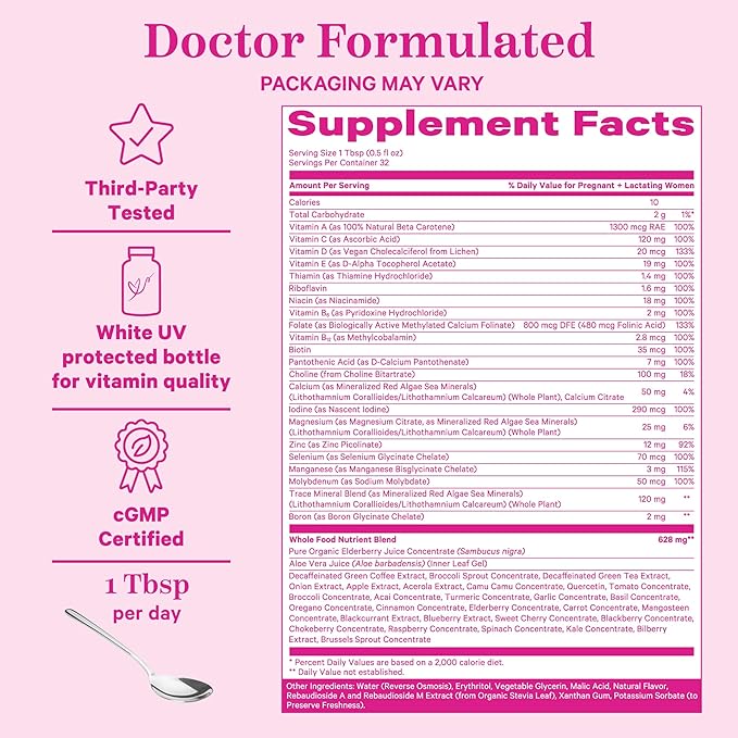 Pink Stork Liquid Prenatal Vitamins for Women - Organic Food Blend - for Fertility, Pregnancy, Postpartum- Morning Sickness Support - Breastfeeding and Lactation - 32 Servings