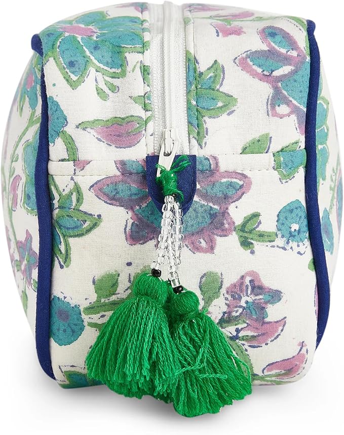 Travel Makeup Bag- Large Capacity Cosmetic Bags for Women - Water Resistance Lining Portable Pouch & Open Toiletry Bag - Perfect Girls Makeup Organizer for Travel Essentials (White & Green Floral)