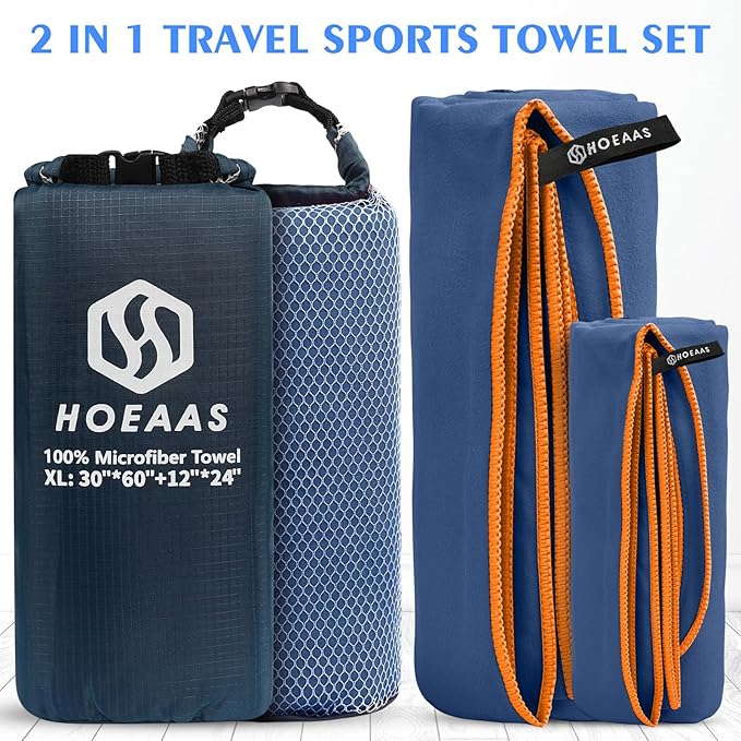 HOEAAS 2 Pack Microfiber Camping Towels