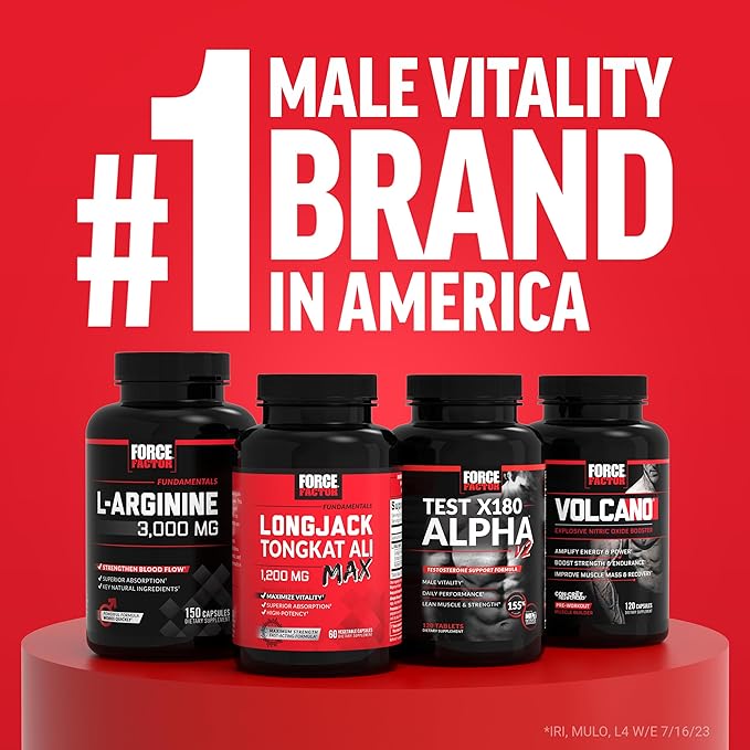Force Factor Test X180 Surge Testosterone Support for Men, Male Vitality Enhancing Supplement, Promote Muscle & Strength, Support Weight, Boost Long-Lasting Energy, 60 Capsules
