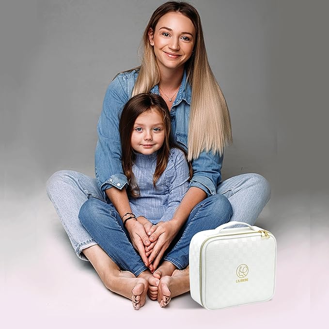 Makeup Bag with Light up Detachable Mirror 3 Color Scenarios Adjustable Brightness Large Cosmetic Organizer Storage Adjustable Dividers Waterproof Makeup Brushes Toiletry Gift White