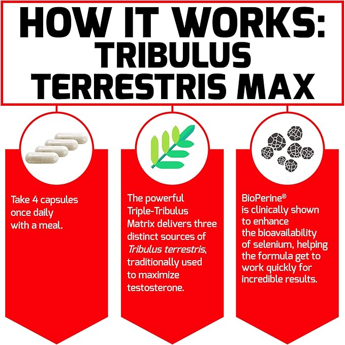 FORCE FACTOR Tribulus Terrestris Max for Men 2-Pack, Testosterone Booster, Male Vitality Supplement, Made with Key Natural Ingredients Superior Absorption, 2000mg, 240 Capsules, Red