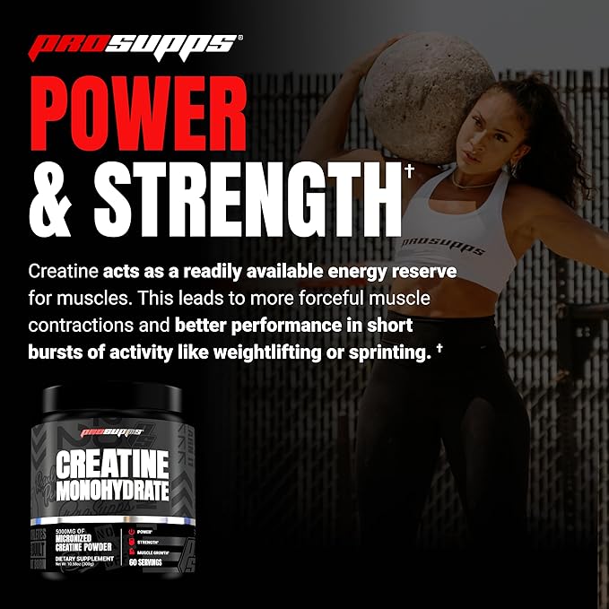 PROSUPPS Creatine Monohydrate Powder 300g, 100% Pharmaceutical Grade Micronized 5,000mg Creatine Monohydrate, 60 Servings
