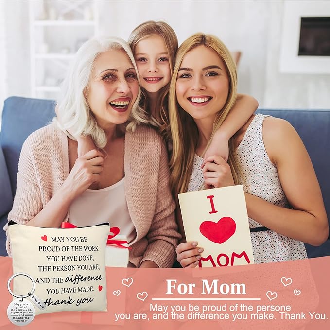 Geosar 16 Pcs Thank You Gifts Bulk Employee Appreciation Gifts with 8 Inspirational Makeup Bags and 8 Thank You Keychains for Mother's Day Nurse Week graduation Teachers Coworkers Volunteers Staff
