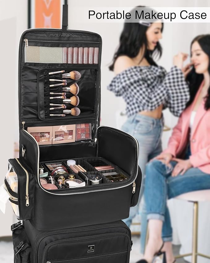 Professional Makeup Bag, Tattoo Case, Makeup Artist Bag Extra Large Capacity Cosmetic Train Case Travel Organizer Box with Adjustable Dividers (Black, Extra Large)