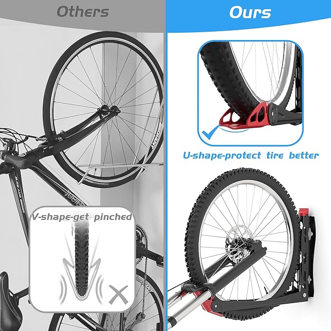 BIKEPAL No Lifting Wall Mount Swivel Bike Rack, Wall Bike Hangers for Garage Space Saving Vertical Bike Storage(4 Pack)