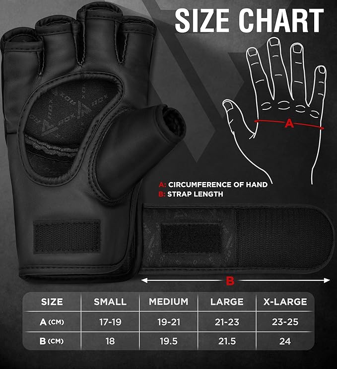 RDX MMA Gloves Grappling Sparring, Maya Hide Leather, Boxing Gloves Men Women Muay Thai Martial Arts Training, Half Finger Adjustable Mitts Wrist Support Kickboxing Cage Fighting Punching Bag Workout