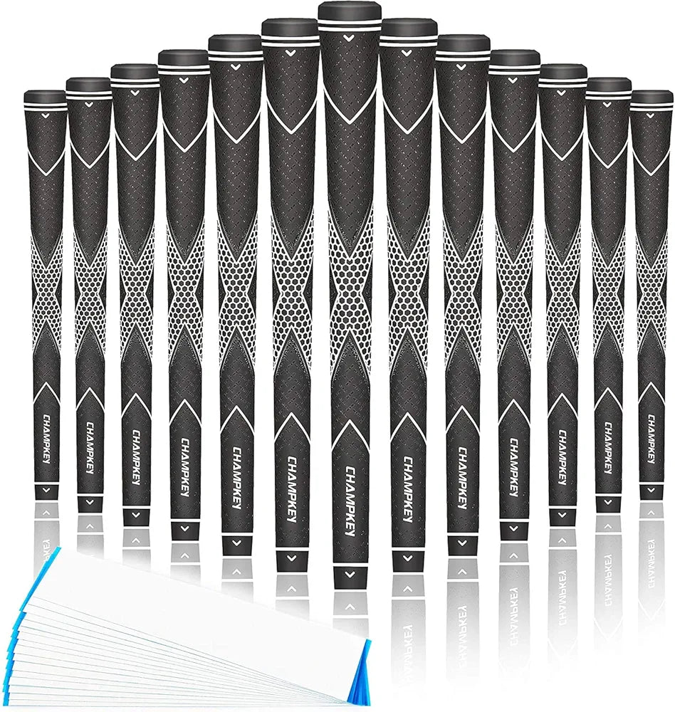 CHAMPKEY Premium Rubber Golf Grips 13 Pack | High Traction and Feedback Rubber Golf Club Grips | Choose Between 13 Grips with 15 Tapse and 13 Grips with All Kits