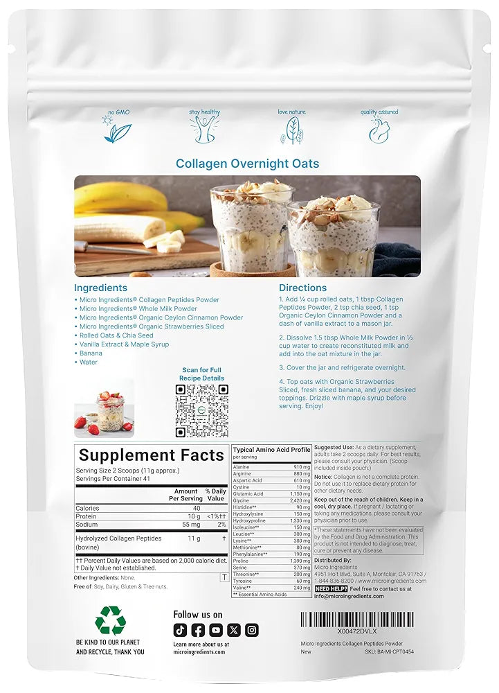 Micro Ingredients Bovine Collagen Peptides Powder, 1lb | Type I & III + Natural Protein | Grass-Fed Bovine Source | Unflavored | Supports Skin, Joint & Bone Health | Paleo, Non-GMO