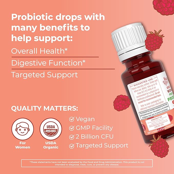 MaryRuth Organics USDA Organic Womens Probiotic Liquid Drops for Digestive Health | Targeted Support for Women | Four Probiotic Blend | Women's Wellness | Dairy Free | 30 Servings
