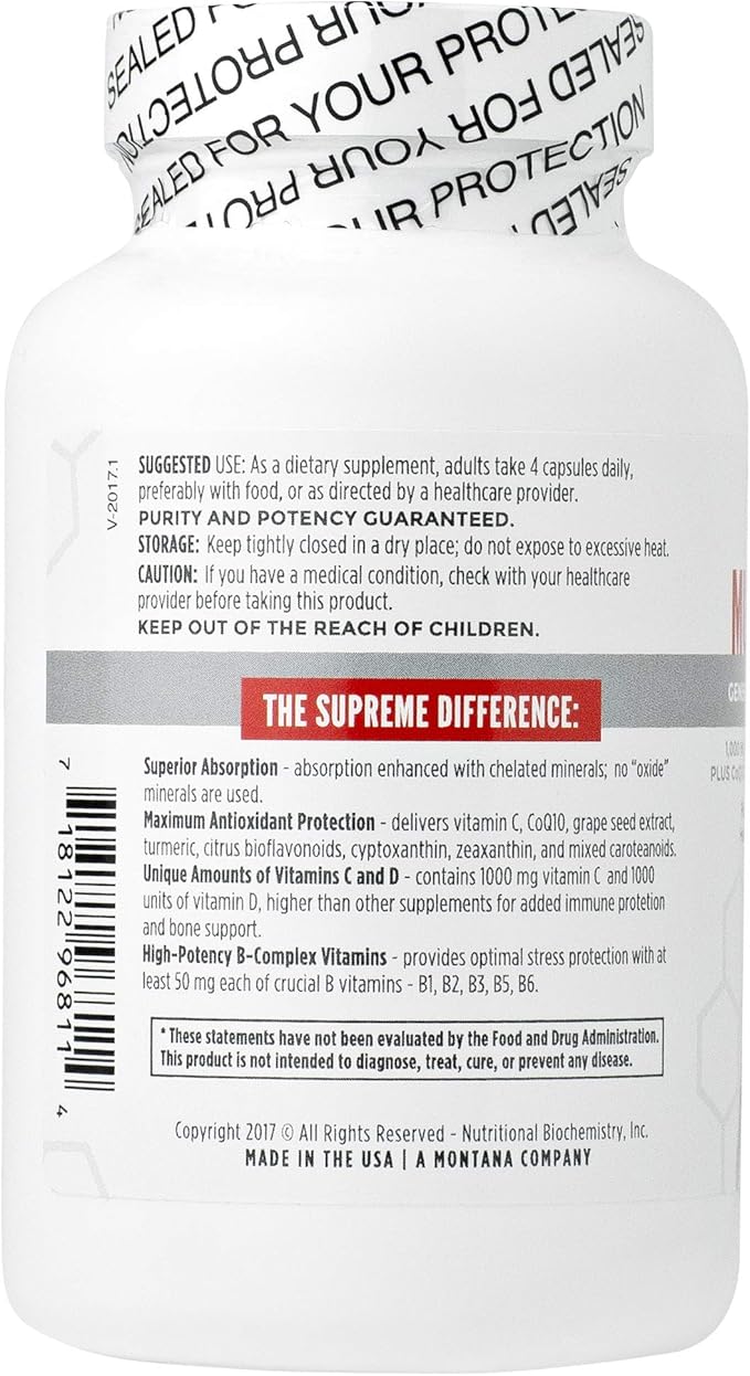 NBI Supreme Daily Multivitamin with Vitamin A, C, D, E, K, B6, and B12 | Multi Mineral Supplement for Men & Women | 120ct Veggie Capsules