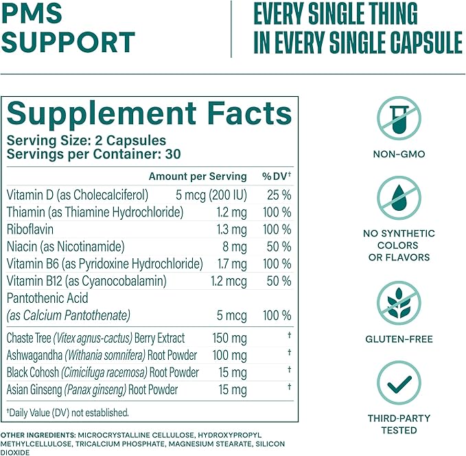 Habit PMS Support Supplement for Women 2 Pack (120 Capsules) - Supports Premenstrual Symptoms & Stress, Hormone Balance, Mood, B Vitamins, Vitamin D, Chasteberry, Ashwagandha, Gluten-Free, Non-GMO