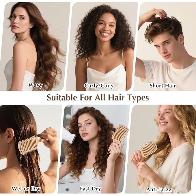 Curl Defining Brush, Vented Curly Hair Brush for Effortlessly Detangling Shaping and Defining Women's Men's Curls on All Wet or Dry Hair Types, Reduces Frizz (Beige)