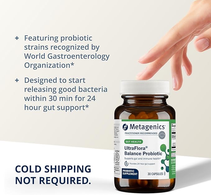 Metagenics UltraFlora Balance Probiotic - Daily Gut Health Supplement* - Offers Digestive & Immune System Support* - Vegetarian, Non-GMO & Gluten-Free - 30 Capsules