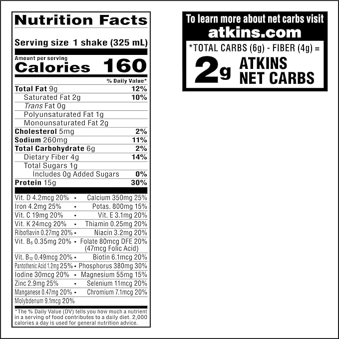 Atkins Dark Chocolate Royale Protein Shake, 15g Protein, Low Glycemic, 2g Net Carb, 1g Sugar, Keto Friendly, 12 Count