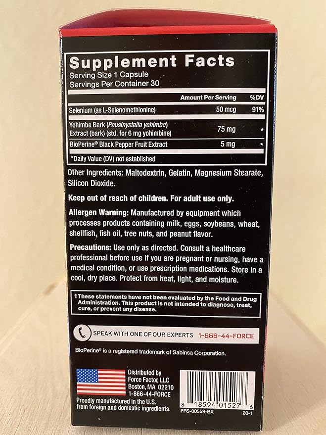 Force Factor Yohimbine Supplement for Men, Yohimbe Bark Extract with Superior Absorption to Enhance Performance, 6mg Yohimbine Bark Pills with Key Natural Ingredients, 90 Capsules (6-Pack)